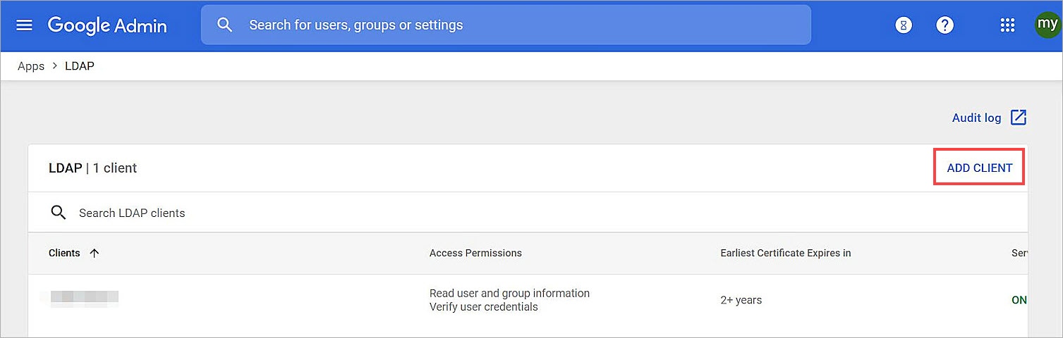 Screenshot of the LDAP page in Google Workspace.